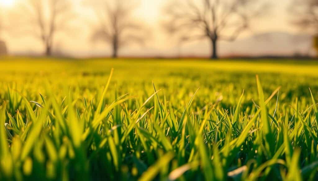 A lush, freshly-fertilized lawn under the warm glow of a late afternoon sun. In the foreground, blades of grass sway gently, their vibrant green hues accentuated by the golden light. The middle ground features a well-manicured, weed-free lawn, with no visible signs of mowing or disturbance. The background fades into a hazy, atmospheric landscape, perhaps with distant trees or a subtle horizon line. The scene conveys a sense of tranquility and the patience required to let the fertilizer work its magic before mowing. The image is captured with a shallow depth of field, drawing the viewer's focus to the rich, textured foliage in the immediate vicinity. A lush, freshly-fertilized lawn under the warm glow of a late afternoon sun. In the foreground, blades of grass sway gently, their vibrant green hues accentuated by the golden light. The middle ground features a well-manicured, weed-free lawn, with no visible signs of mowing or disturbance. The background fades into a hazy, atmospheric landscape, perhaps with distant trees or a subtle horizon line. The scene conveys a sense of tranquility and the patience required to let the fertilizer work its magic before mowing. The image is captured with a shallow depth of field, drawing the viewer's focus to the rich, textured foliage in the immediate vicinity.