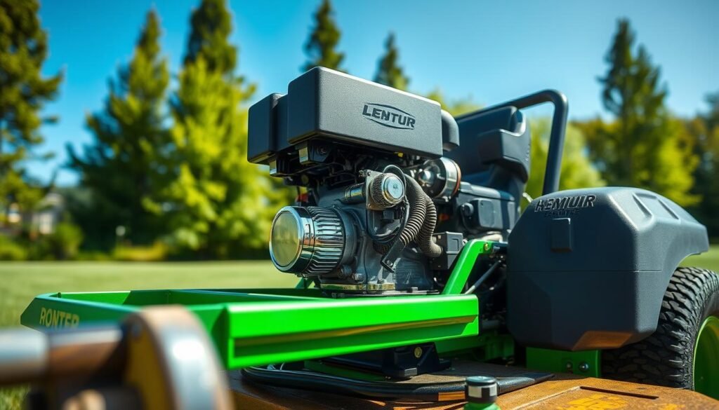 A high-resolution, detailed image of a zero turn mower power source. In the foreground, a powerful engine with intricate mechanical components, chrome accents, and a sleek, aerodynamic design. The engine is surrounded by a sturdy, metal frame in a vibrant, vibrant shade of green. In the middle ground, the mower's deck is prominently featured, showcasing its robust construction and precise engineering. The background depicts a lush, verdant landscape, with tall trees and a clear, blue sky, creating a serene and natural setting. The image is captured with a wide-angle lens, providing a comprehensive view of the power source and its surrounding environment. The lighting is soft and natural, highlighting the details and textures of the mower's components. A high-resolution, detailed image of a zero turn mower power source. In the foreground, a powerful engine with intricate mechanical components, chrome accents, and a sleek, aerodynamic design. The engine is surrounded by a sturdy, metal frame in a vibrant, vibrant shade of green. In the middle ground, the mower's deck is prominently featured, showcasing its robust construction and precise engineering. The background depicts a lush, verdant landscape, with tall trees and a clear, blue sky, creating a serene and natural setting. The image is captured with a wide-angle lens, providing a comprehensive view of the power source and its surrounding environment. The lighting is soft and natural, highlighting the details and textures of the mower's components.