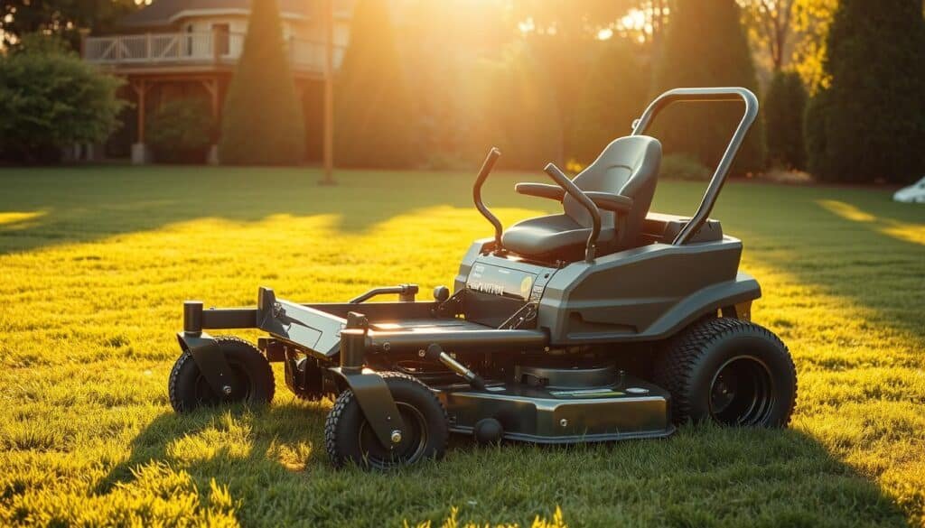 A well-designed 30-inch zero turn mower, positioned on a lush, manicured lawn, under a warm, golden afternoon sun. The mower's sleek, aerodynamic frame gleams in the light, its high-powered engine hinting at the efficient power it possesses. The sharp blades of the mower's deck are clearly visible, ready to tackle any overgrown grass with precision. The mower's controls are ergonomically designed, inviting the user to effortlessly navigate tight spaces and intricate landscapes. The scene exudes a sense of pride and professionalism, showcasing the mower's capabilities to the discerning homeowner or landscaper. A well-designed 30-inch zero turn mower, positioned on a lush, manicured lawn, under a warm, golden afternoon sun. The mower's sleek, aerodynamic frame gleams in the light, its high-powered engine hinting at the efficient power it possesses. The sharp blades of the mower's deck are clearly visible, ready to tackle any overgrown grass with precision. The mower's controls are ergonomically designed, inviting the user to effortlessly navigate tight spaces and intricate landscapes. The scene exudes a sense of pride and professionalism, showcasing the mower's capabilities to the discerning homeowner or landscaper.
