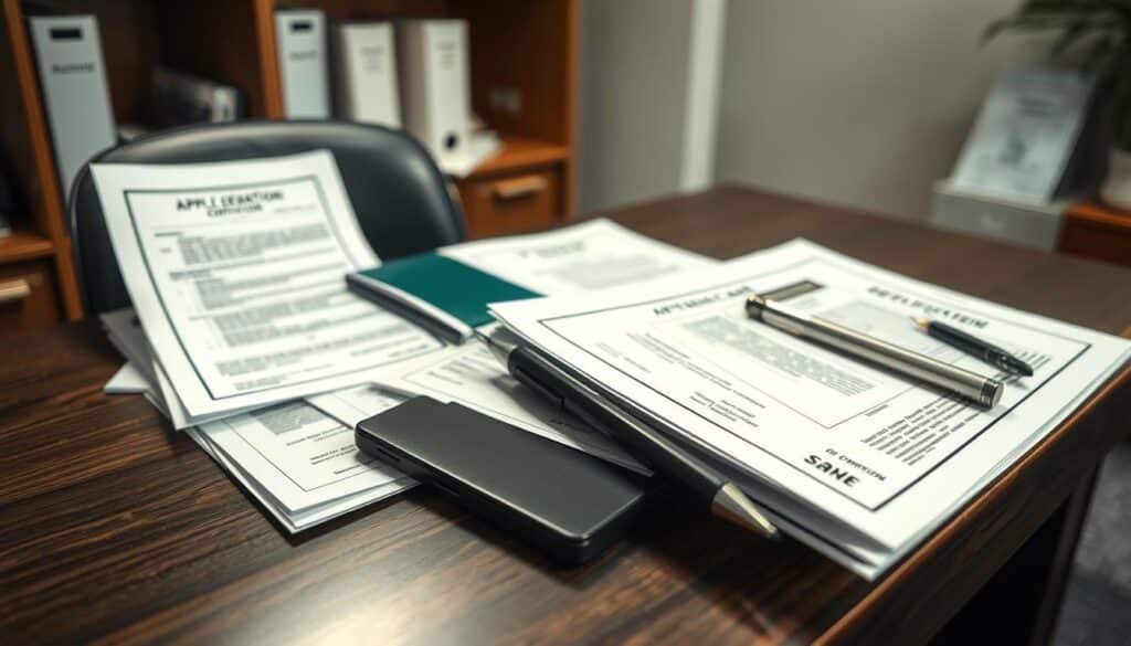 A well-lit, high-resolution image of a desk with various documents, licenses, and paperwork related to lawn care services. The desk is placed in a professional office setting, with a bookshelf or filing cabinet in the background. The lighting is soft and even, creating a sense of focus and attention to detail. The documents on the desk include application forms, certification documents, and regulatory paperwork, all neatly organized. The overall atmosphere conveys a sense of professionalism and the importance of adhering to local licensing requirements for expanded lawn care services. A well-lit, high-resolution image of a desk with various documents, licenses, and paperwork related to lawn care services. The desk is placed in a professional office setting, with a bookshelf or filing cabinet in the background. The lighting is soft and even, creating a sense of focus and attention to detail. The documents on the desk include application forms, certification documents, and regulatory paperwork, all neatly organized. The overall atmosphere conveys a sense of professionalism and the importance of adhering to local licensing requirements for expanded lawn care services.