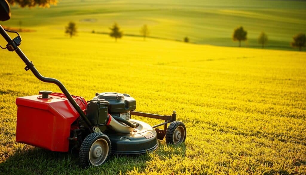 A well-maintained lawn mower against a backdrop of a lush, manicured lawn, with the sun casting warm, golden light across the scene. The mower's sturdy frame and sharp blades suggest its power and efficiency, ready to tackle the expansive 5-acre lot. In the foreground, the mower's controls and wheels are in sharp focus, while the distant horizon and scattered trees create a sense of depth and scale. The overall atmosphere is one of a well-organized, productive task, with the mower positioned as the central tool for the job at hand. A well-maintained lawn mower against a backdrop of a lush, manicured lawn, with the sun casting warm, golden light across the scene. The mower's sturdy frame and sharp blades suggest its power and efficiency, ready to tackle the expansive 5-acre lot. In the foreground, the mower's controls and wheels are in sharp focus, while the distant horizon and scattered trees create a sense of depth and scale. The overall atmosphere is one of a well-organized, productive task, with the mower positioned as the central tool for the job at hand.