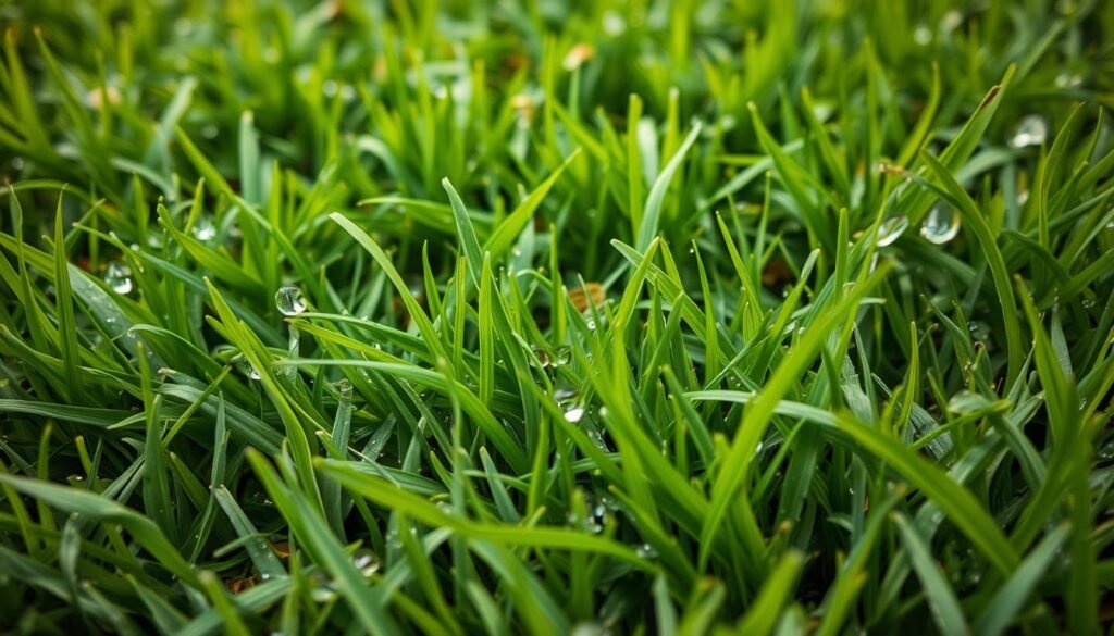 A lush, verdant lawn glistens with damp, freshly fallen raindrops. Amidst the vibrant green blades, tell-tale signs of potential lawn disease emerge - discolored patches, matted growth, and subtle textures suggesting an underlying fungal or microbial issue. The camera captures this scene in crisp detail, with a shallow depth of field that draws the eye to the areas of concern. Soft, diffused natural lighting bathes the scene, lending a contemplative, almost pensive atmosphere as the viewer is invited to closely inspect and diagnose the lawn's affliction. This image serves as a visual guide to help identify the early stages of lawn disease, empowering homeowners to take proactive steps towards maintaining a healthy, thriving outdoor space. A lush, verdant lawn glistens with damp, freshly fallen raindrops. Amidst the vibrant green blades, tell-tale signs of potential lawn disease emerge - discolored patches, matted growth, and subtle textures suggesting an underlying fungal or microbial issue. The camera captures this scene in crisp detail, with a shallow depth of field that draws the eye to the areas of concern. Soft, diffused natural lighting bathes the scene, lending a contemplative, almost pensive atmosphere as the viewer is invited to closely inspect and diagnose the lawn's affliction. This image serves as a visual guide to help identify the early stages of lawn disease, empowering homeowners to take proactive steps towards maintaining a healthy, thriving outdoor space.