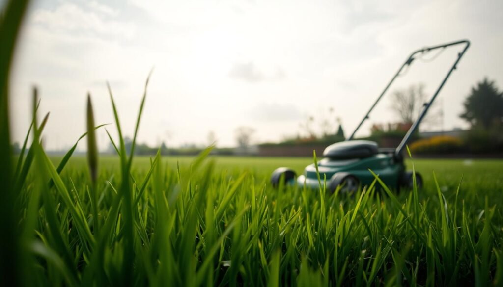An expertly mowed lawn on a damp morning, with the sun peeking through wispy clouds. In the foreground, a gardener carefully navigates their lawn mower, its blades gently gliding over the lush, verdant grass. Midground, the grass blades sway gently, capturing the essence of a slow, methodical mowing technique. In the background, a well-tended garden frames the scene, adding depth and tranquility. The lighting is soft and diffused, creating a serene, almost ethereal atmosphere. The camera angle is slightly elevated, allowing the viewer to observe the mowing process from an optimal vantage point. An expertly mowed lawn on a damp morning, with the sun peeking through wispy clouds. In the foreground, a gardener carefully navigates their lawn mower, its blades gently gliding over the lush, verdant grass. Midground, the grass blades sway gently, capturing the essence of a slow, methodical mowing technique. In the background, a well-tended garden frames the scene, adding depth and tranquility. The lighting is soft and diffused, creating a serene, almost ethereal atmosphere. The camera angle is slightly elevated, allowing the viewer to observe the mowing process from an optimal vantage point.