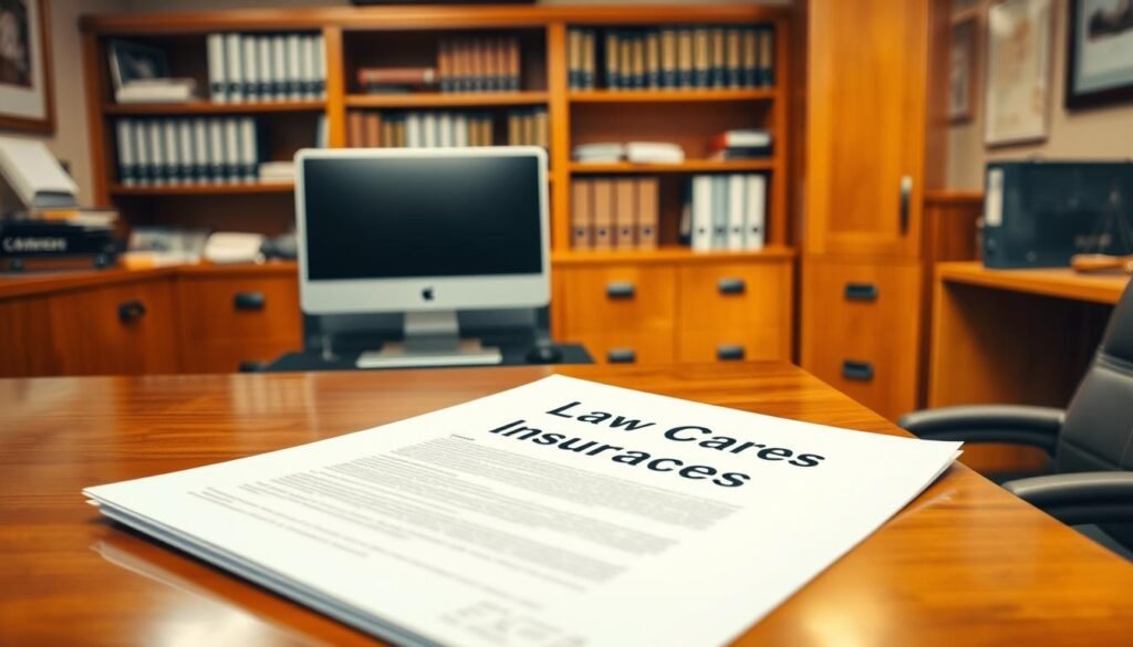 Detailed office interior with wooden desk, computer, and filing cabinets. Warm lighting illuminates a neatly organized space, with a large insurance policy document visible on the desk. The policy cover features a prominent "Lawn Care Business Insurance" title. Shelves in the background display relevant legal documents and industry-specific resources. A sense of professionalism and attention to detail pervades the scene, conveying the importance of comprehensive insurance coverage for lawn care businesses. Detailed office interior with wooden desk, computer, and filing cabinets. Warm lighting illuminates a neatly organized space, with a large insurance policy document visible on the desk. The policy cover features a prominent "Lawn Care Business Insurance" title. Shelves in the background display relevant legal documents and industry-specific resources. A sense of professionalism and attention to detail pervades the scene, conveying the importance of comprehensive insurance coverage for lawn care businesses.