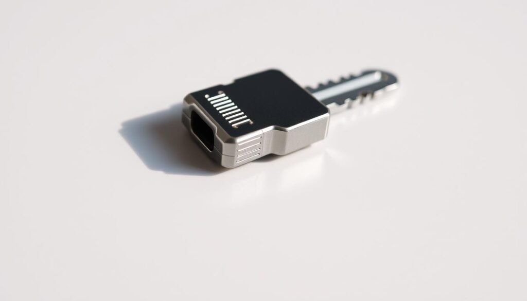 A close-up view of a universal ignition key, meticulously crafted with a sleek, chrome finish. The key sits prominently on a plain background, casting a soft, ambient light that accentuates its minimalist design. The key's teeth and grooves are sharply defined, conveying a sense of precision and versatility. The image is captured with a shallow depth of field, allowing the key to be the sole focus, while the background remains subtly blurred, creating a sense of isolation and emphasis on the object's significance. The lighting is natural and diffused, giving the image a clean, professional appearance suitable for illustrating the section on Craftsman riding lawn mower key compatibility. A close-up view of a universal ignition key, meticulously crafted with a sleek, chrome finish. The key sits prominently on a plain background, casting a soft, ambient light that accentuates its minimalist design. The key's teeth and grooves are sharply defined, conveying a sense of precision and versatility. The image is captured with a shallow depth of field, allowing the key to be the sole focus, while the background remains subtly blurred, creating a sense of isolation and emphasis on the object's significance. The lighting is natural and diffused, giving the image a clean, professional appearance suitable for illustrating the section on Craftsman riding lawn mower key compatibility.