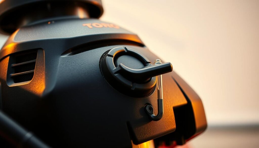 A close-up view of a Toro lawn mower engine, showcasing its oil fill cap and dipstick. The engine is set against a clean, minimalist background, with warm lighting highlighting the intricate details of the engine components. The image should convey a sense of technical precision and functionality, emphasizing the importance of understanding the engine's oil capacity for proper maintenance. A close-up view of a Toro lawn mower engine, showcasing its oil fill cap and dipstick. The engine is set against a clean, minimalist background, with warm lighting highlighting the intricate details of the engine components. The image should convey a sense of technical precision and functionality, emphasizing the importance of understanding the engine's oil capacity for proper maintenance.
